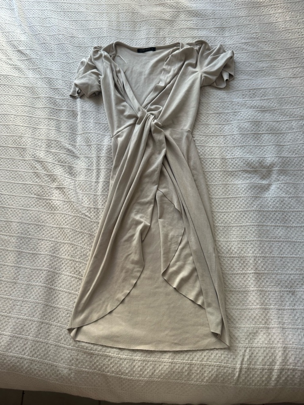 Zara Cream Faux Suede Knot-Detail Midi Dress